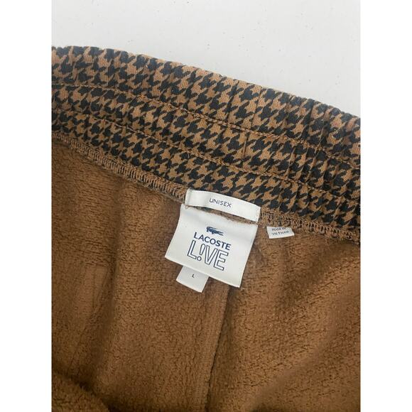Unisex Lacoste L!VE houndstooth plaid fleece drawstring baggy sweatpants L - Picture 7 of 7